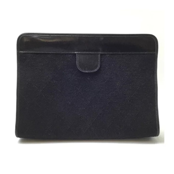 Authentic CHANEL vintage cotton leather snap clutch 24k gold - Picture 3 of 11